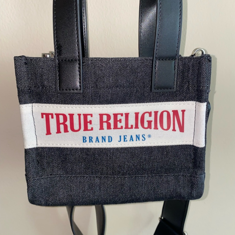 True Religion Black and Blue Crossbody Bag with Denim Design